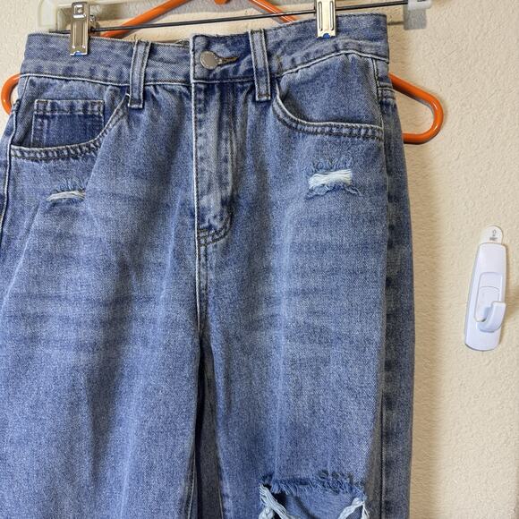 SHEIN Women's Denim Distressed Jeans Size 25/XS High Rise Torn Knees Ripped - Picture 2 of 8
